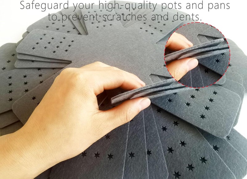 VANWYCHEN Pot and Pan Protectors 9 Pcs (12" 14" 16"), Gray Pan Protectors for Stacking, Pots and Pans Dividers, 3 Different Sizes, Avoid Scratching Cookware Protectors - Image 3